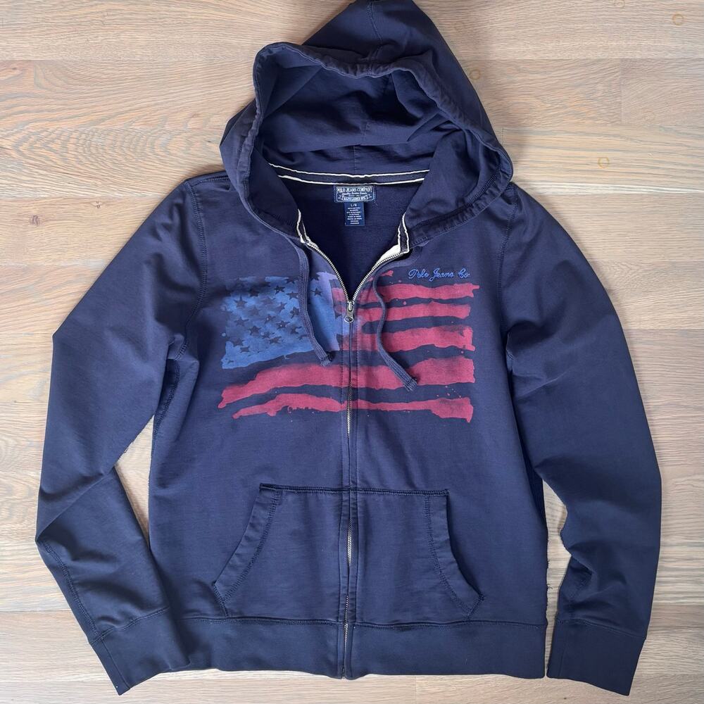 Ralph Lauren Polo Jean Co Y2K American Flag Full Zip Hoodie Jacket Womens Large - Picture 2 of 9